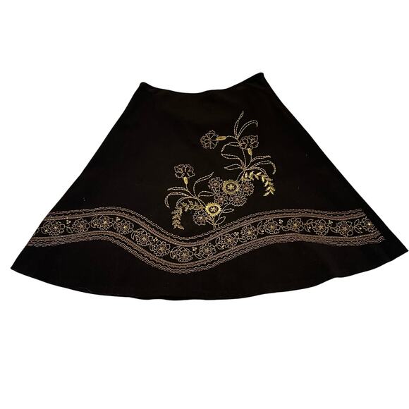 Vintage Willi Smith 8 midi skirt beaded floral corduroy 90s bohemian black gold - Picture 1 of 8